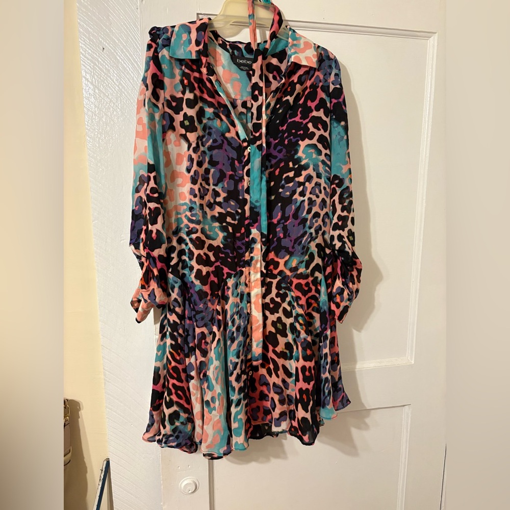Bebe Multicolor Abstract Leopard Print Dress- Cor… - image 6